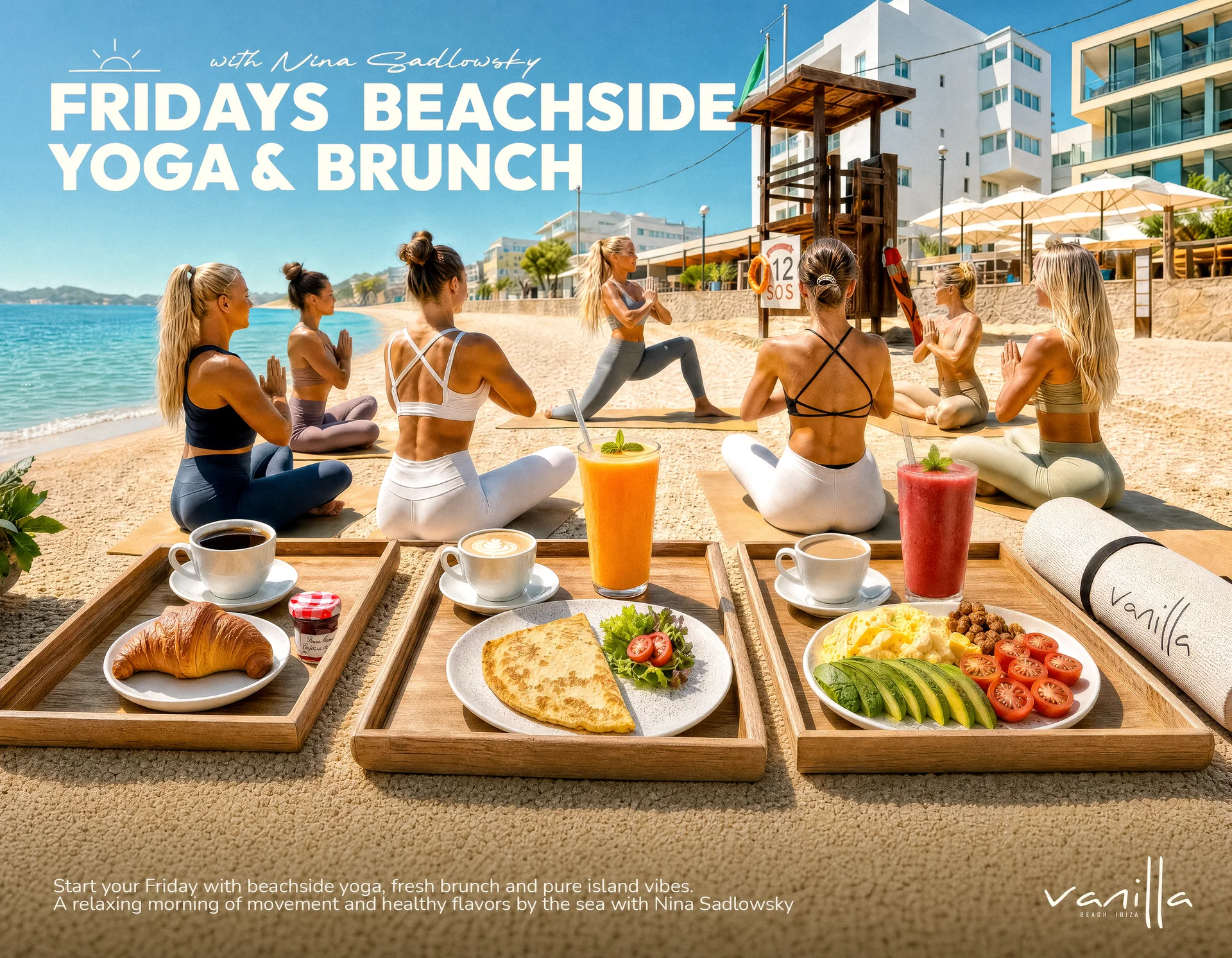Fridays Beach Yoga & Brunch with Nina Sadlowsky at Vanilla Beach Ibiza